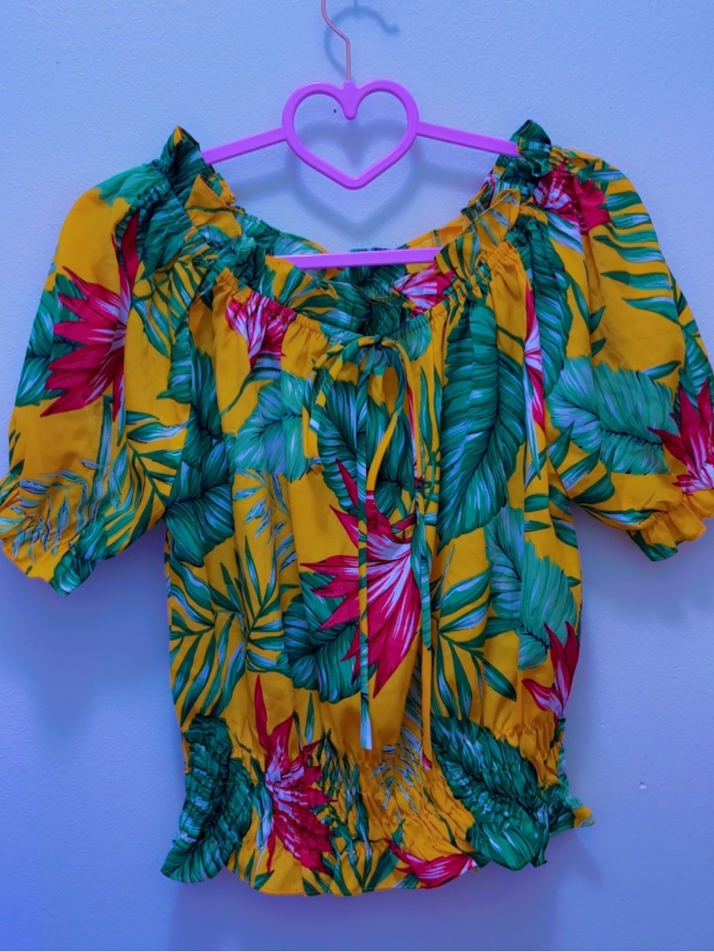 Madeline Yellow Tropical Off-Shoulder Floral Top